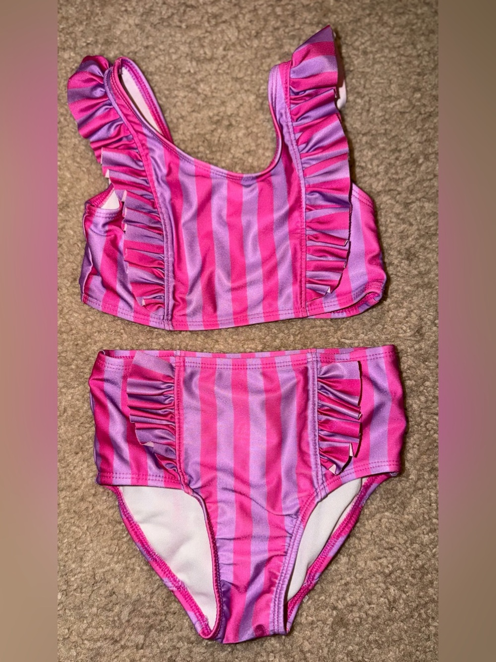 Toddler Girls' Pink Striped Ruffle Two-Piece Swim Set